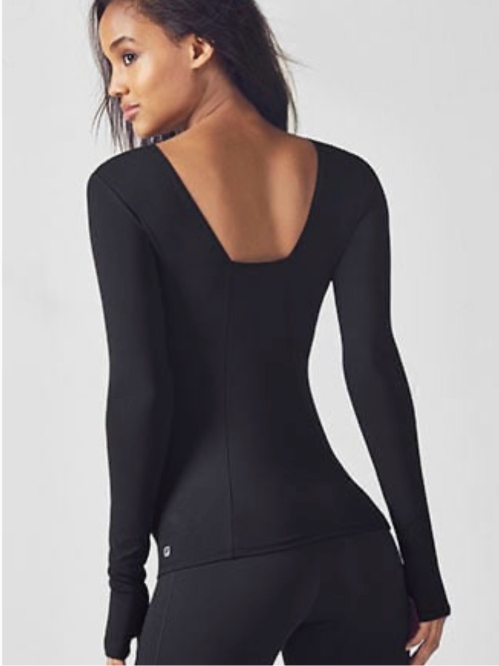 Fabletics Kari Open Back Long Sleeve Workout Top Black XS Athletic